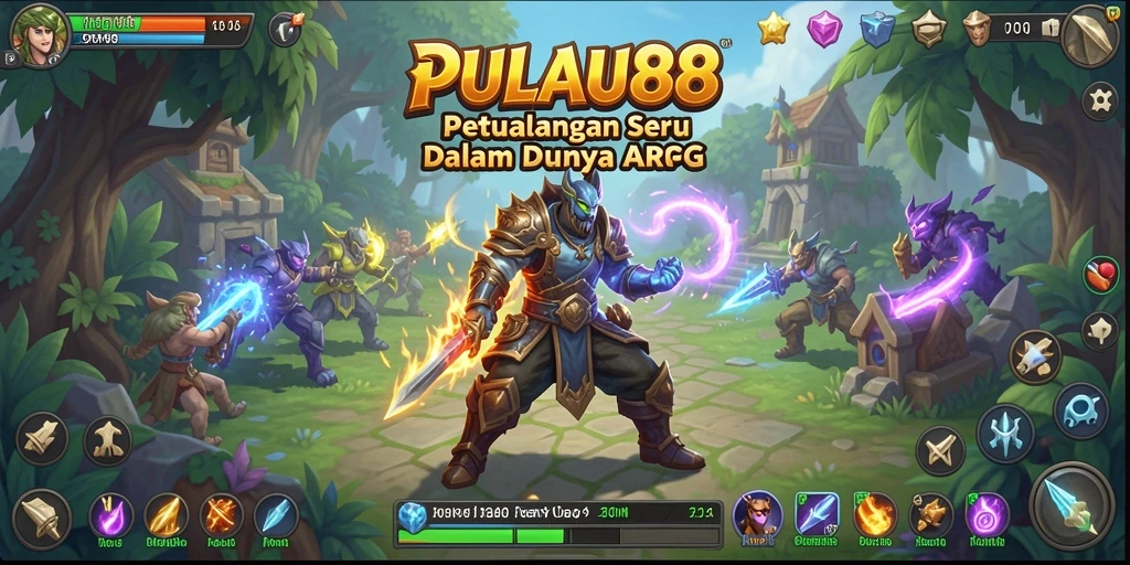 Screenshot gameplay PULAU88 menunjukkan pertarungan epik dan karakter yang beragam.