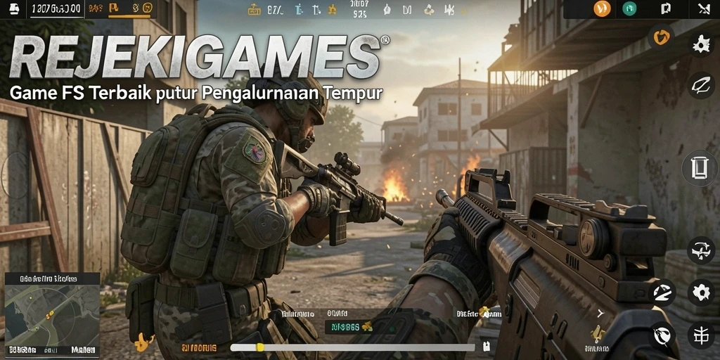 Screenshot gameplay menampilkan aksi tembak-menembak di REJEKIGAMES.