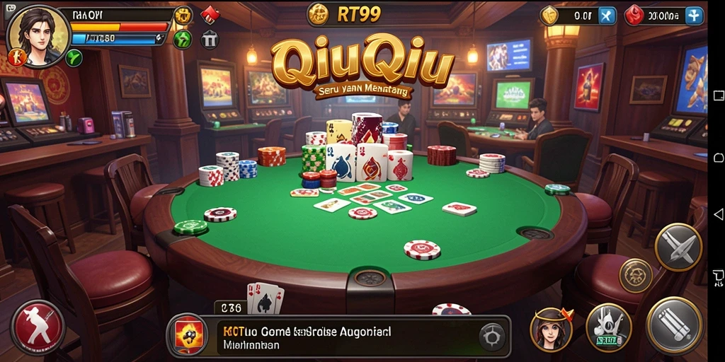 Tampilan gameplay menarik dari RT99 dengan kartu dan efek visual yang memukau.