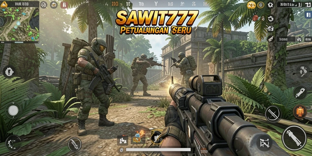 Tampilan gameplay seru dalam SAWIT777 dengan aksi tembak-menembak.